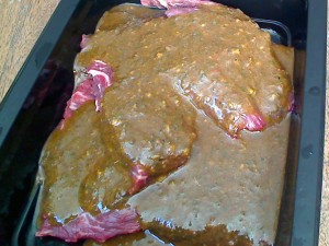 chim_marinate Flap steak marinating in chimichurri sauce