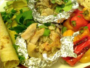 snapper5 Barbecued Mexican Shrimp Stuffed Red Snapper Packets, with avocado, Roasted Peppers, tortillas and cilantro