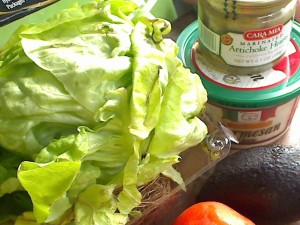 Salad Mis En Place Avocado, Artichoke, Shaved Parmesan, Tomato and Butter Lettuce