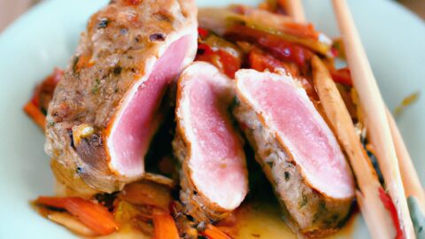 Asian Ginger Tuna Steaks and Caramelized Carrots