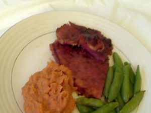 Ham Steak, Mashed Yams and Sweet Peas