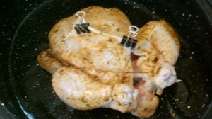 binder clips bind chicken skin together