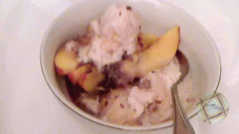 rosy peaches with ice cream