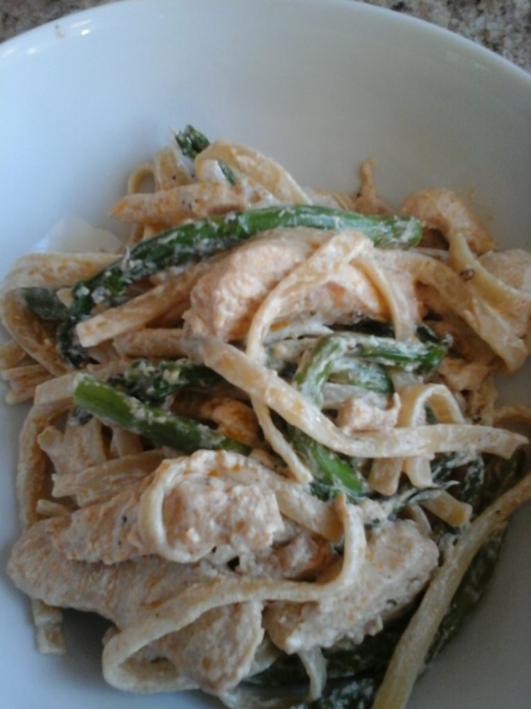 Fettuccine with sautéed Chicken and Asparagus