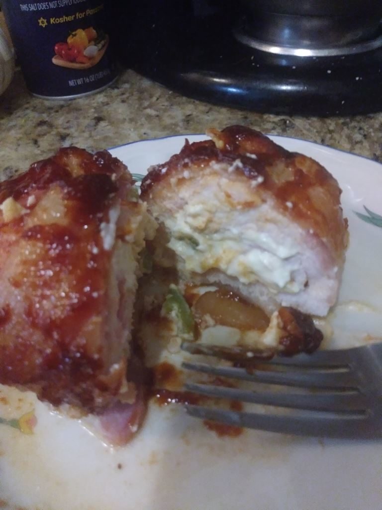 Bacon Wrapped Spicy Ham Roll Stuffed Chicken