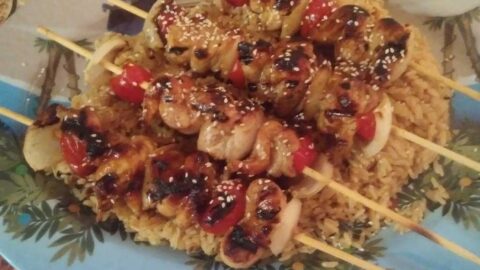 Silk Road Chicken Kabobs with Rice Pilaf
