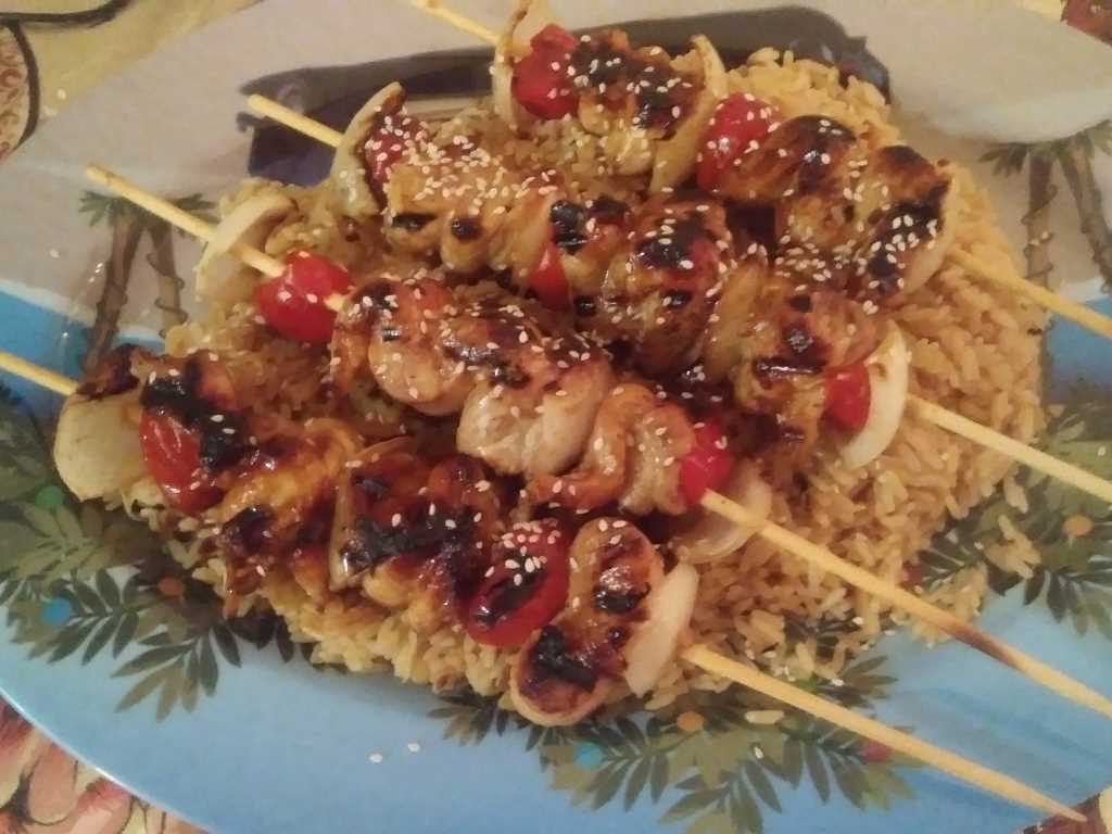 Silk Road Chicken Kabobs with Rice Pilaf