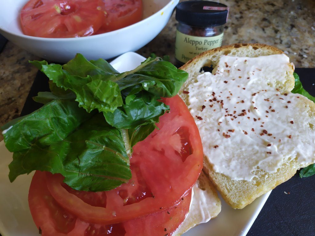 Open faced tomato salad sandwich