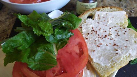 Open faced tomato salad sandwich