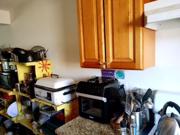 The new rotisserie air fryer and my stovetop.