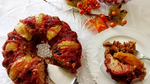 Applesauce Upside Down Cake with Red Hots