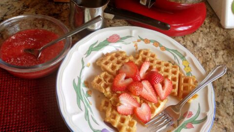 Buttermilk waffles with strawberry sauce