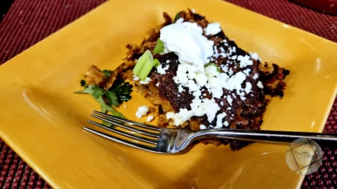 Stacked Enchiladas with Red Chipotle Sauce