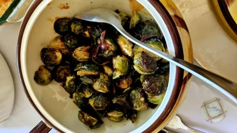 Boiled Apple Cider Glazed Roasted Brussels Sprouts with Bacon