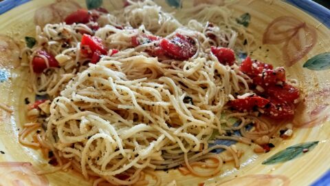 Fresh Tomato Basil Pasta Salad Plated