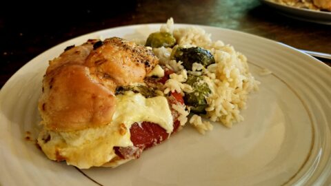 Caprese Stuffed Chicken Rice Served