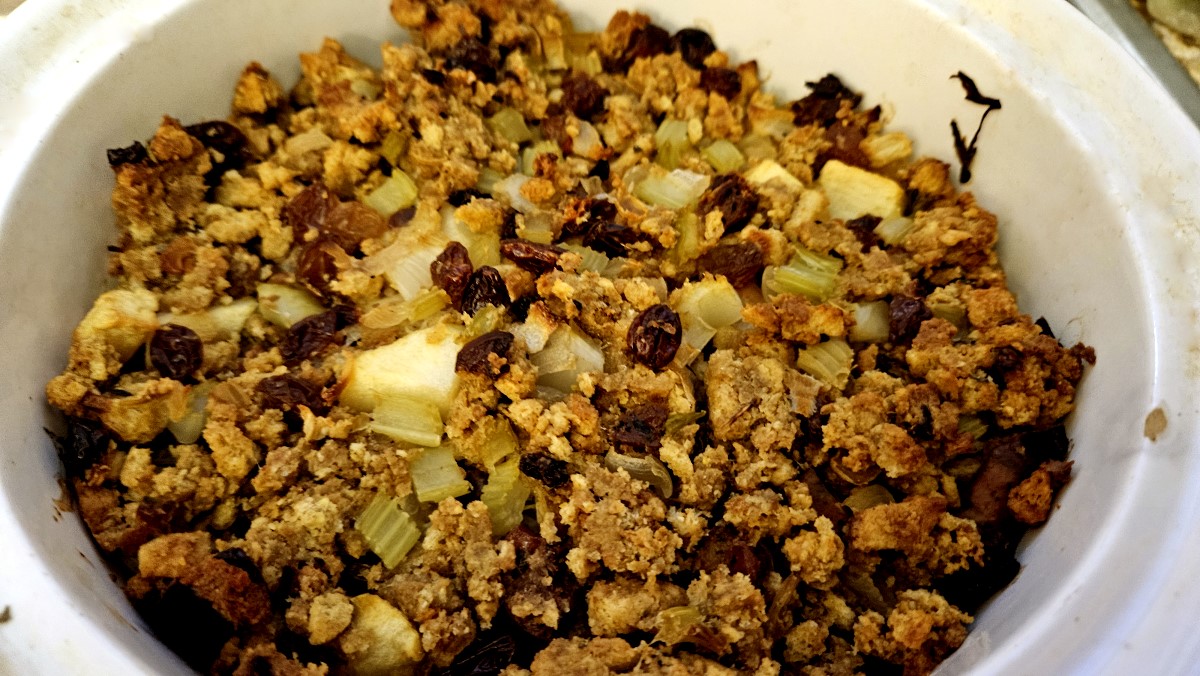 Apple Sausage Cornbread Stuffing Served