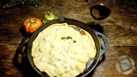 Beef Burgandy Pie Served