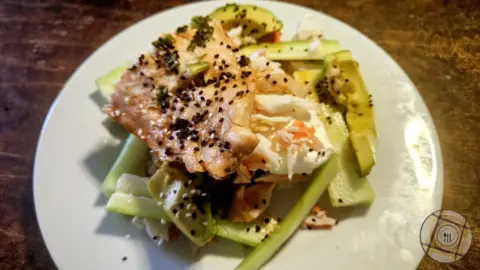 Baked Salmon Sushi Stack Served