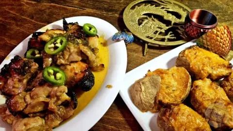 Honey Jalapeno Chicken And Dragon Eggs Served